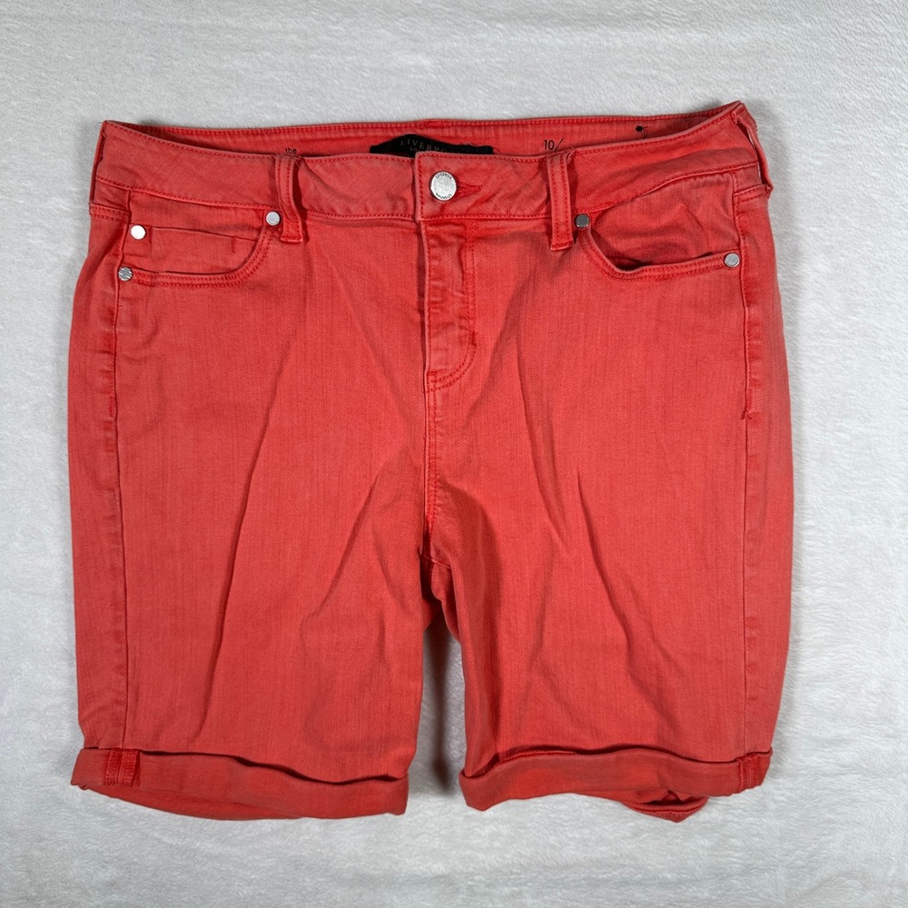 Liverpool The Walking‎ Short Georgia Coral Denim Cuffed Shorts Size 10